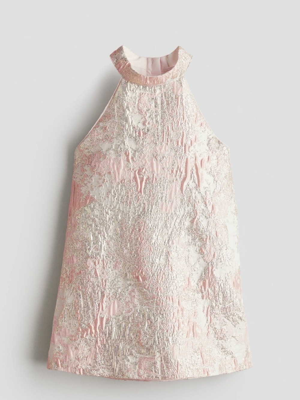 H&M Pink Metallic Jacquard Halter Dress